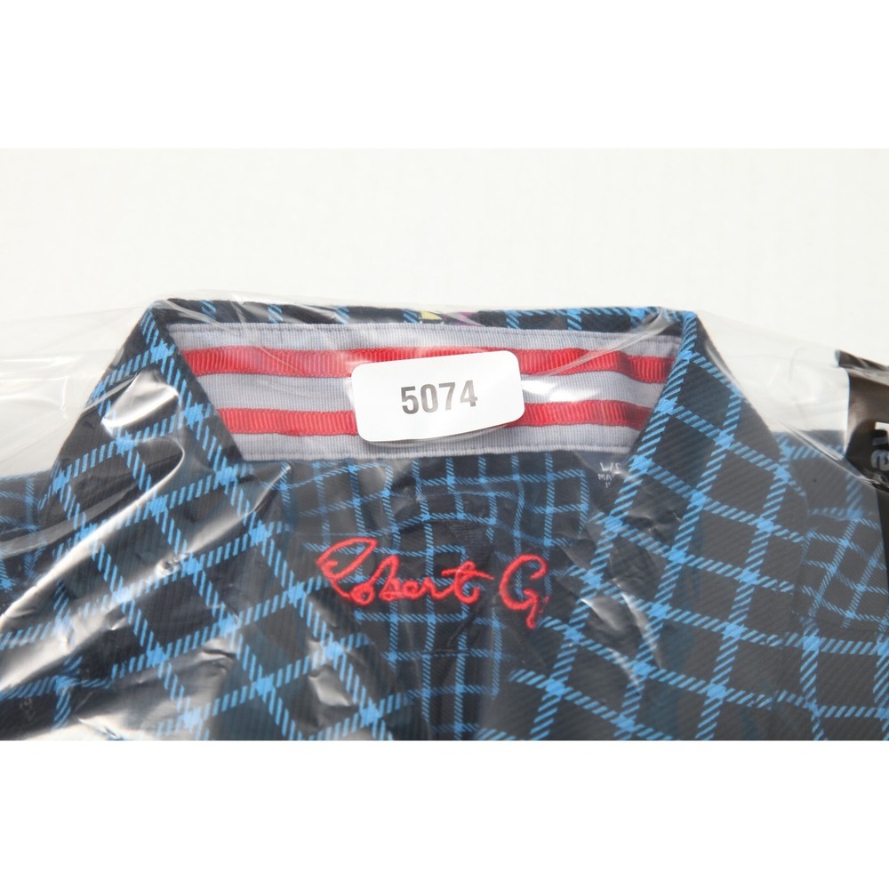 Robert Graham Button Down Shirt Mens L Blue Black Grid Flip Cuff Long Cleeves - Picture 12 of 12